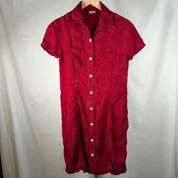 Viva Vida Size Small Dress Red Corduroy Button Down Short Sleeve - Picture 1 of 6
